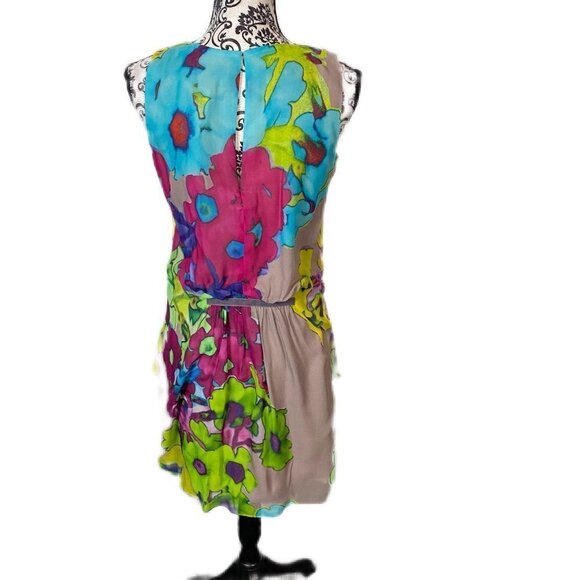Trina Turk Silk Floral Dress Gray Multicolor Size 2 NWT - Picture 7 of 13